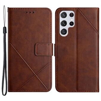 For Samsung Galaxy S23 Ultra Imprinted Line Wallet Phone Case Solid Color PU Leather Magnetic Closure Stand Flip Folio Cover