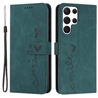 Full Protection Cell Phone Cover For Samsung Galaxy S23 Ultra, Skin-touch PU Leather Heart Shape Imprint Phone Case Flip Stand Wallet