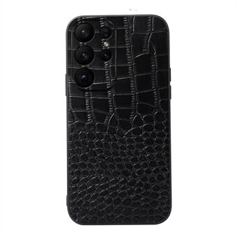 For Samsung Galaxy S23 Ultra Crocodile Texture Anti-Shock Phone Case Genuine Cowhide Leather Coated PC+TPU Cover