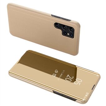 For Samsung Galaxy S23 Ultra Stand Feature Mirror Electroplating View Window PU Leather Case Phone Cover Protector