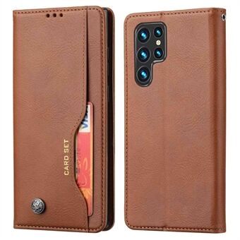 For Samsung Galaxy S23 Ultra Magnetic Auto-absorbed Phone Case Front Card Slot Design PU Leather Phone Cover Wallet Stand