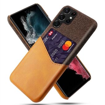 For Samsung Galaxy S23 Ultra Cloth Texture PU Leather Coated Hard PC Phone Case Anti-drop Card Holder Protective Cover