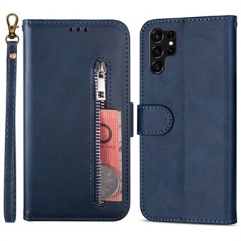 For Samsung Galaxy S23 Ultra Full Protection PU Leather Phone Case with Zipper Pocket Cell Phone Cover Wallet Stand