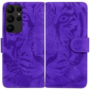 For Samsung Galaxy S23 Ultra Tiger Pattern Imprinted Flip Case PU Leather Stand Magnetic Closure Folio Wallet Phone Cover