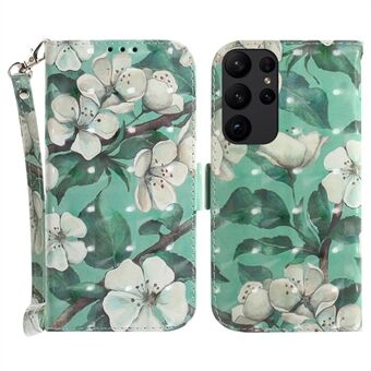 For Samsung Galaxy S23 Ultra Shockproof Phone Case Stand 3D Pattern Printing PU Leather Wallet Cover with Strap