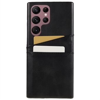 For Samsung Galaxy S23 Ultra Shockproof Phone Case PU Leather Coated PC Back Cover with Two Card Slots