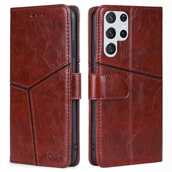 For Samsung Galaxy S23 Ultra Geometric Splicing Phone Case PU Leather Stand Wallet Full Protection Folio Flip Cover