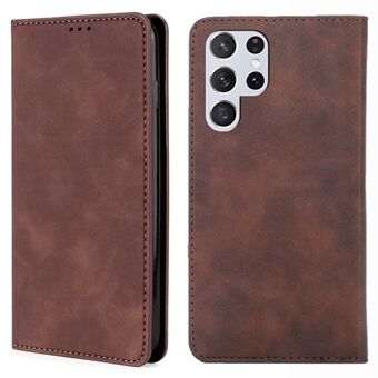 For Samsung Galaxy S23 Ultra Skin-touch Feeling Magnetic Auto-absorbed Phone Stand Cover PU Leather Case with Card Holder