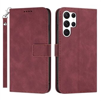 For Samsung Galaxy S23 Ultra Slim Fit  Phone Case Magnetic Clasp PU Leather Stand Cell Phone Flip Wallet Cover with Strap