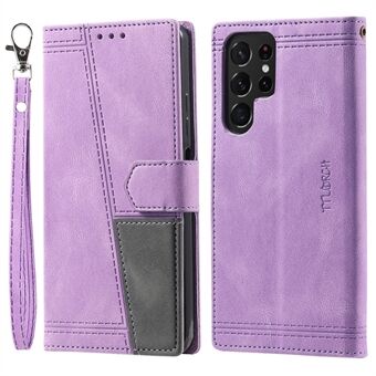 TTUDRCH Style 004 RFID Blocking Phone Case for Samsung Galaxy S23 Ultra, Splicing PU Leather + TPU Cover with Stand Wallet