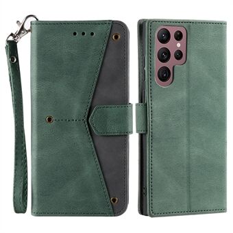 For Samsung Galaxy S23 Ultra Splicing Stitching PU Leather Phone Cover Folio Flip Stand Wallet Case