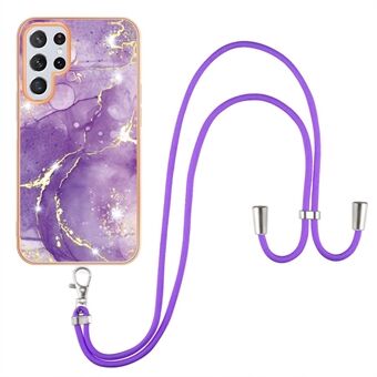 YB IMD Series-9 TPU Cell Phone Case For Samsung Galaxy S23 Ultra Marble Pattern Electroplating Frame IMD Anti-scratch Back Cover with Lanyard