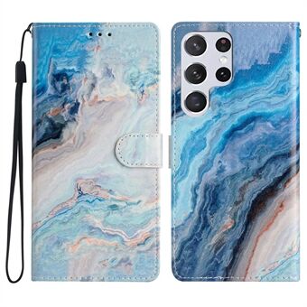 For Samsung Galaxy S23 Ultra PU Leather Wallet Case Pattern Printing Magnetic Closure Stand Anti-Drop Protective Phone Cover with Strap