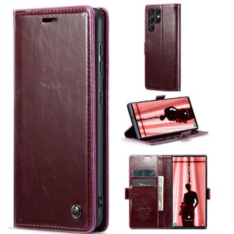 CASEME 003 Series For Samsung Galaxy S23 Ultra Well-protected Waxy Texture PU Leather Stand Case Magnetic Clasp Wallet Phone Cover