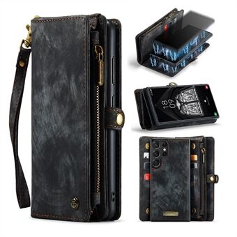 CASEME 008 Series for Samsung Galaxy S23 Ultra Multi-Functional PU Leather Adjustable Stand Flip Cover Detachable Magnetic Zipper Wallet Case