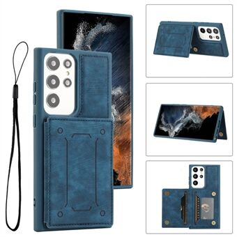 For Samsung Galaxy S23 Ultra Anti-scratch PU Leather Coated TPU Phone Case Dual Card Holder Kickstand Magnetic Cover