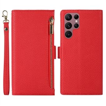 Shockproof Phone Cover For Samsung Galaxy S23 Ultra, Litchi Texture Zipper Pocket Stand PU Leather Flip Phone Wallet Case