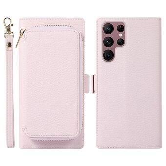 Protective PU Leather Phone Case for Samsung Galaxy S23 Ultra, 2-in-1 Magnetic Wallet Phone Cover with Zipper Card Bag