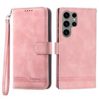 DIERFENG DF-03 Stand Wallet Phone Case for Samsung Galaxy S23 Ultra, PU Leather Lines Imprinted Cell Phone Cover