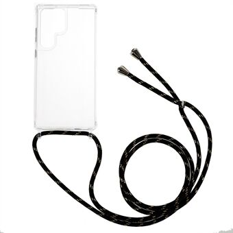 For Samsung Galaxy S23 Ultra TPU+Acrylic Phone Drop-proof Cover Clear Anti-scratch Case with Long Lanyard