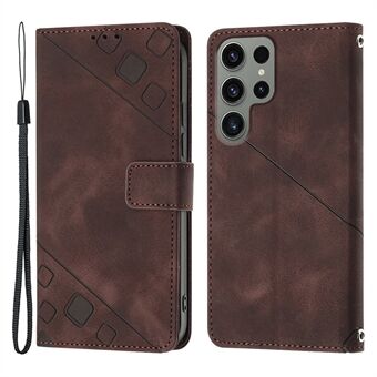 PT005 YB Imprinting Series-6 PU Leather Phone Case for Samsung Galaxy S23 Ultra , Flip Folio Stand Wallet Cover