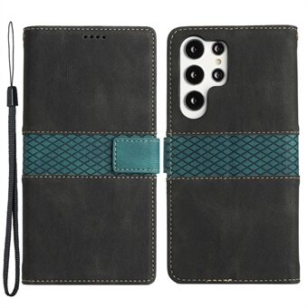 For Samsung Galaxy S23 Ultra Grid Splicing PU Leather Stand Case Magnetic Clasp Shockproof Phone Wallet Cover