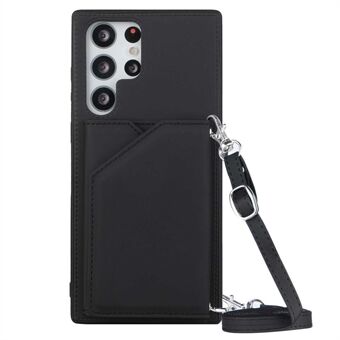 YB-1 Series Phone Cover for Samsung Galaxy S23 Ultra Card Holder Kickstand Skin-touch PU Leather Phone Case Shoulder Bag