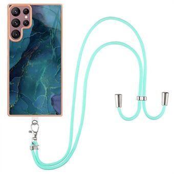 For Samsung Galaxy S23 Ultra Phone Case YB IMD Series-18 Style E 2.0mm TPU Electroplating Marble Pattern IMD Cover with Lanyard