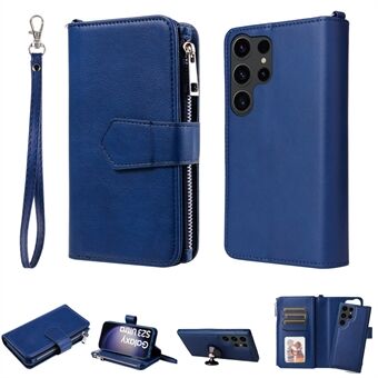 KT Multi-functional Series-4 Zipper Wallet Phone Case for Samsung Galaxy S23 Ultra , PU Leather Stand Detachable Flip Cover