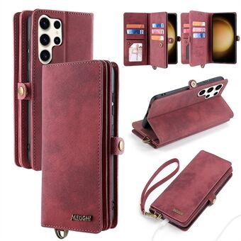 MEGSHI 021 Series For Samsung Galaxy S23 Ultra Anti-Dust PU Leather Phone Stand Cover Removable Wallet Magnetic Phone Case