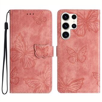 For Samsung Galaxy S23 Ultra Skin-touch Phone Leather Case Butterfly Imprinted Cover with Stand Wallet