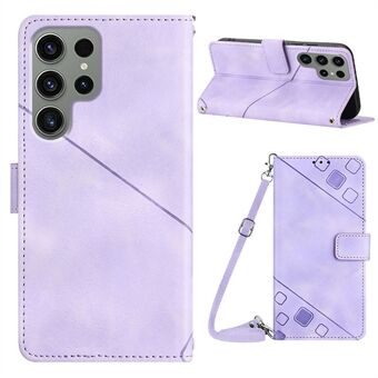 PT005 YB Imprinting Series-7 for Samsung Galaxy S23 Ultra PU Leather Phone Stand Wallet Cover with Shoulder Strap