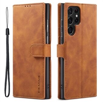 DG.MING For Samsung Galaxy S23 Ultra Retro PU Leather Anti-drop Cover Flip Stand Wallet Phone Case