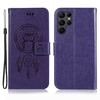 For Samsung Galaxy S23 Ultra PU Leather Flip Case Owl Dream Catcher Pattern Imprinted Wallet Stand Phone Cover