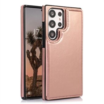 For Samsung Galaxy S23 Ultra Leather Coated TPU Mobile Case Dual Buttons Kickstand Card Holder Cover