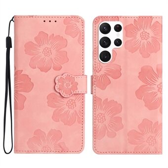 For Samsung Galaxy S23 Ultra Cell Phone Case Wallet Cover PU Leather Stand Imprinted Flower Pattern Shell