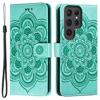 Phone Shell Case For Samsung Galaxy S23 Ultra , Imprinting Mandala Flower Flip PU Leather Stand Protective Cover