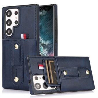 For Samsung Galaxy S23 Ultra Fall Proof Card Holder Case Retro PU Leather Coated TPU Phone Cover with Kickstand