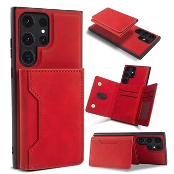 For Samsung Galaxy S23 Ultra Phone Kickstand Case Leather Coated TPU Cover with Detachable Card Holder