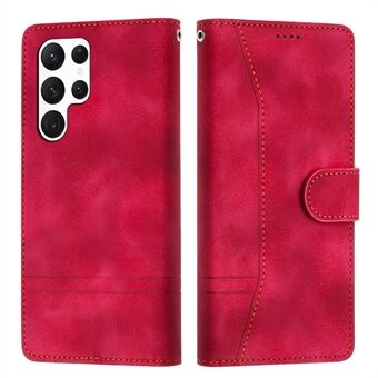 L002 Retro Stitching Leather Phone Case for Samsung Galaxy S23 Ultra , Lines Imprinted Stand Wallet Cover