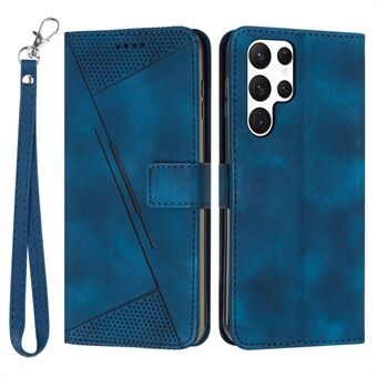 Triangle Imprint Leather Case for Samsung Galaxy S23 Ultra , Flip Stand Wallet Phone Cover with Strap