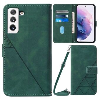 YB Imprinting Series-2 For Samsung Galaxy S23 Business PU Leather Imprinted Lines Wallet Stand Case Magnetic Clasp Phone Cover with Shoulder Strap