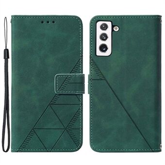 YB Imprinting Series-1 For Samsung Galaxy S23 Business Imprinted Lines PU Leather Phone Cover Flip Stand Wallet Case with Hand Strap