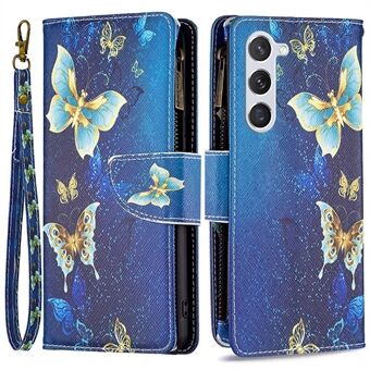 BF Pattern Printing Leather Series-4 for Samsung Galaxy S23 Style-03 Pattern Printing PU Leather Phone Case Zipper Pocket Stand Wallet Cover