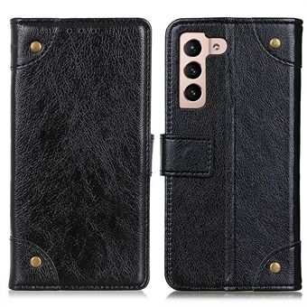 For Samsung Galaxy S23 Nappa Texture Phone Case PU Leather Stand Wallet Full Protection Cover with Brass Button Decor