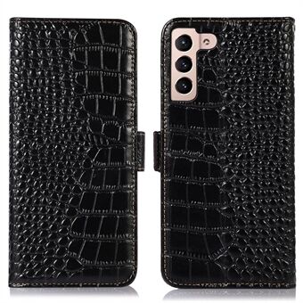 For Samsung Galaxy S23 Crocodile Texture Genuine Cowhide Leather Phone Case RFID Blocking Wallet Magnetic Closure Stand Folio Cover