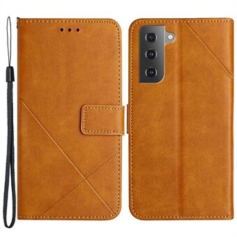 For Samsung Galaxy S23 Line Imprinting Wallet Phone Case Solid Color PU Leather Magnetic Clasp Stand Flip Cover with Strap