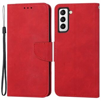 For Samsung Galaxy S23 PU Leather Magnetic Flip Phone Case Stand Function Solid Color Wallet Cover with Strap