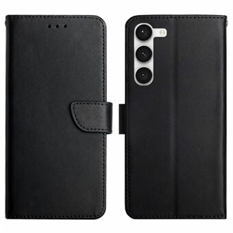 For Samsung Galaxy S23 HT02 Nappa Texture Phone Case Genuine Leather Stand Wallet Full Protection Cover