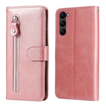 For Samsung Galaxy S23 PU Leather Zipper Pocket Shockproof Phone Case Calf Texture Wallet Stand Protective Phone Cover